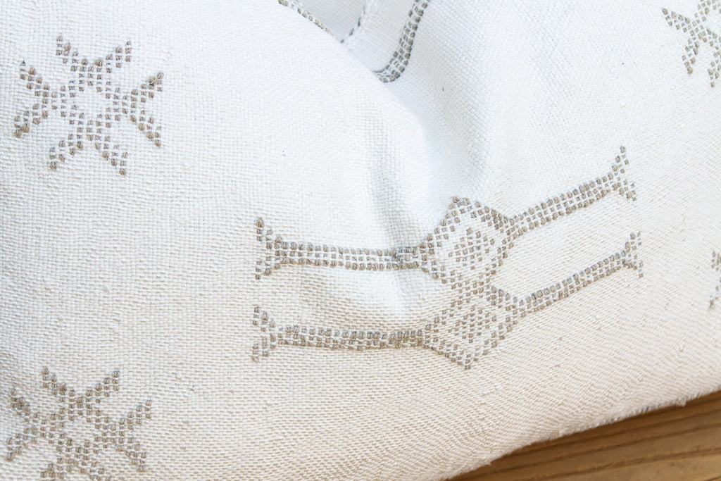White & Charcoal Trellis Lumbar Moroccan Silk Pillow