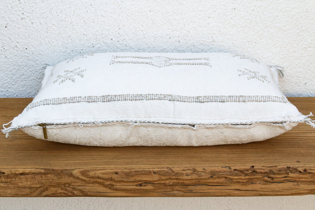 White & Charcoal Trellis Lumbar Moroccan Silk Pillow