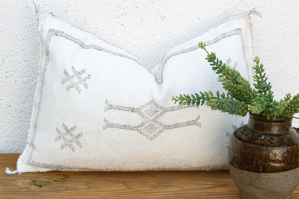 White Diamond Lumbar Moroccan Silk Pillow (Trade)