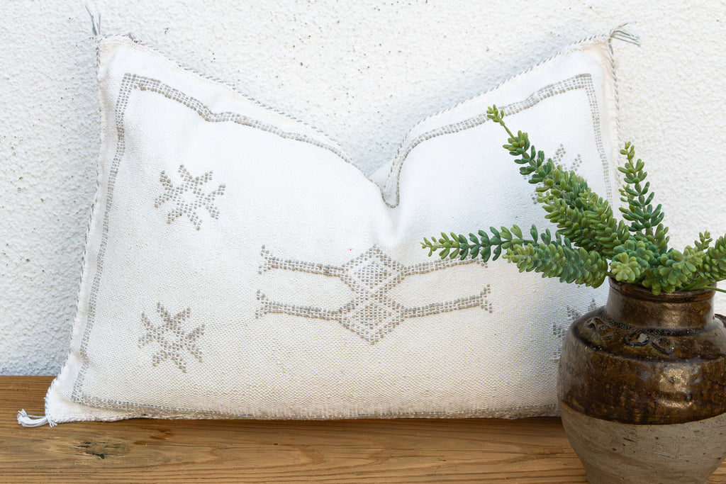 White Diamond Lumbar Moroccan Silk Pillow