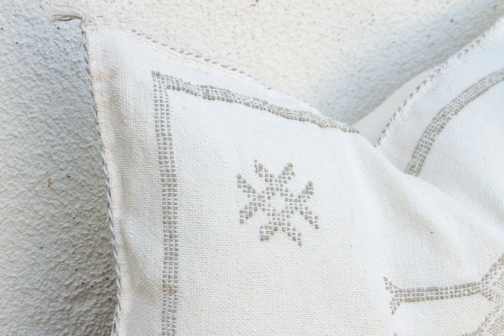 Pair of Frost Whtie Lumbar Moroccan Silk Pillows