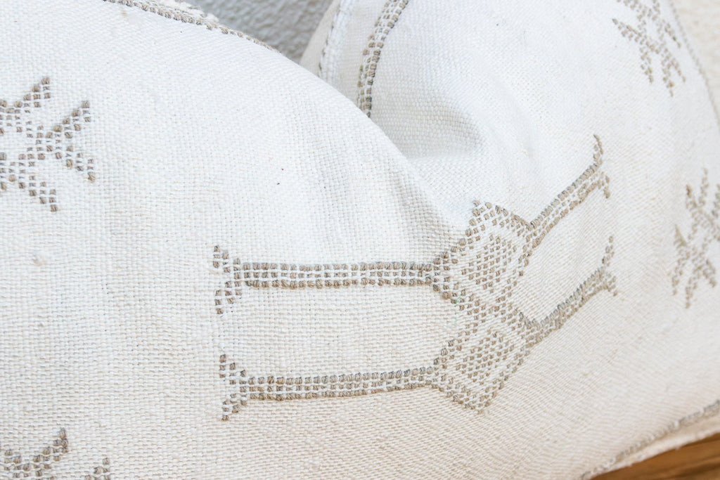 Pair of Frost Whtie Lumbar Moroccan Silk Pillows