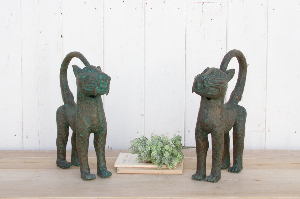 Pair of Mid-Century Benin Bronze Leopards