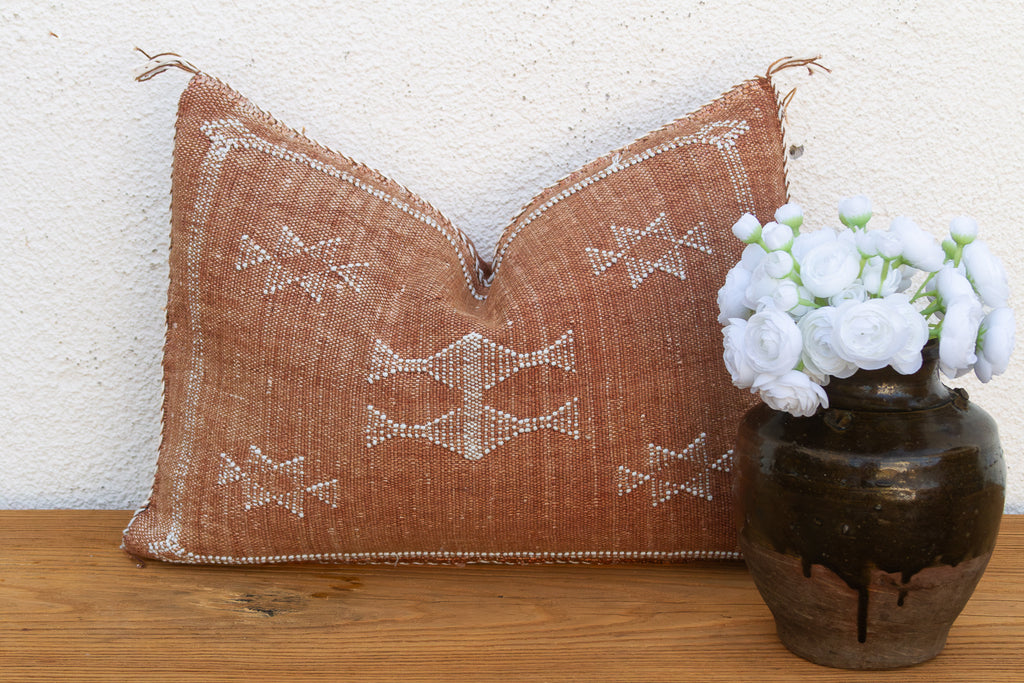 Terracotta Bow-Tie Lumbar Moroccan Silk Pillow