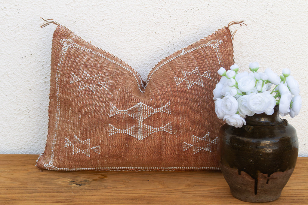 Terracotta Bow-Tie Lumbar Moroccan Silk Pillow
