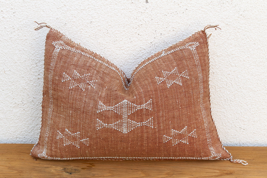 Terracotta Bow-Tie Lumbar Moroccan Silk Pillow