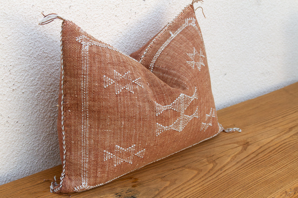 Terracotta Bow-Tie Lumbar Moroccan Silk Pillow