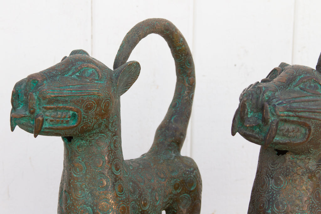 West African Vintage Bronze Benin Leopard Figures, Pair – Ananse