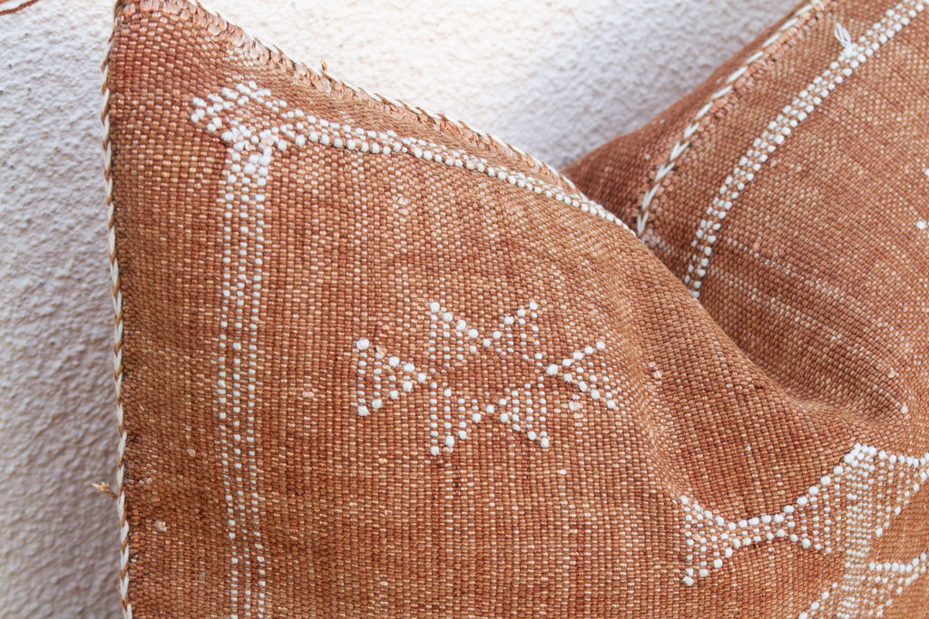 Terracotta Bow-Tie Lumbar Moroccan Silk Pillow