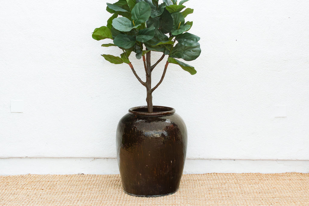 Antique Asian Martaban Planter with Cacao Brown Patina