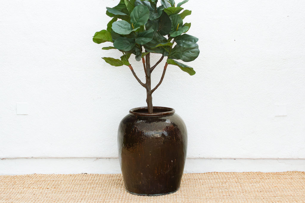 Antique Asian Martaban Planter with Cacao Brown Patina