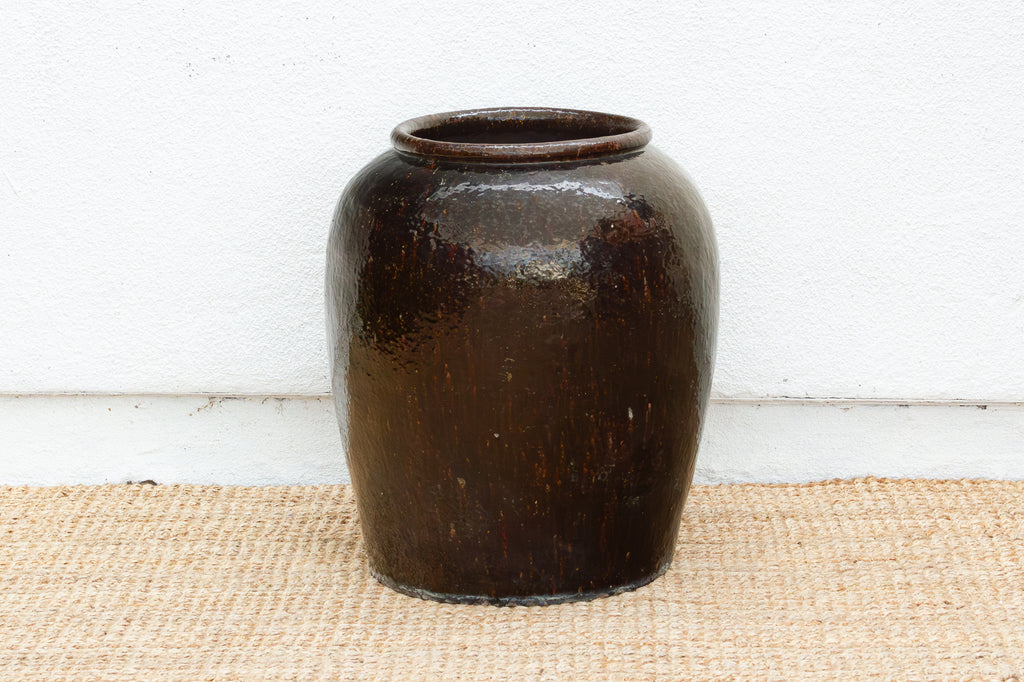 Antique Asian Martaban Planter with Cacao Brown Patina
