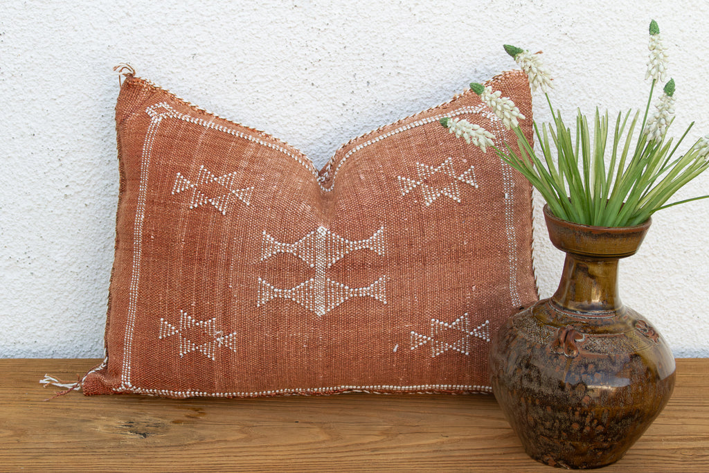 Terracotta Star Lumbar Moroccan Silk Pillow (Trade)