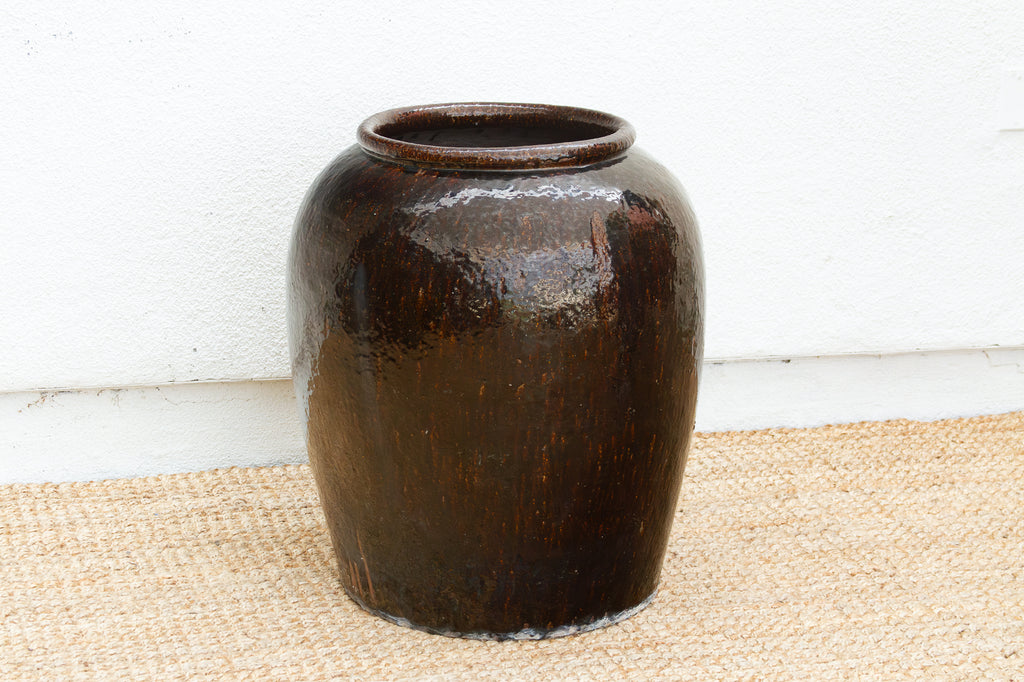 Antique Asian Martaban Planter with Cacao Brown Patina