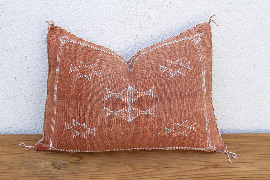 Terracotta Star Lumbar Moroccan Silk Pillow (Trade)