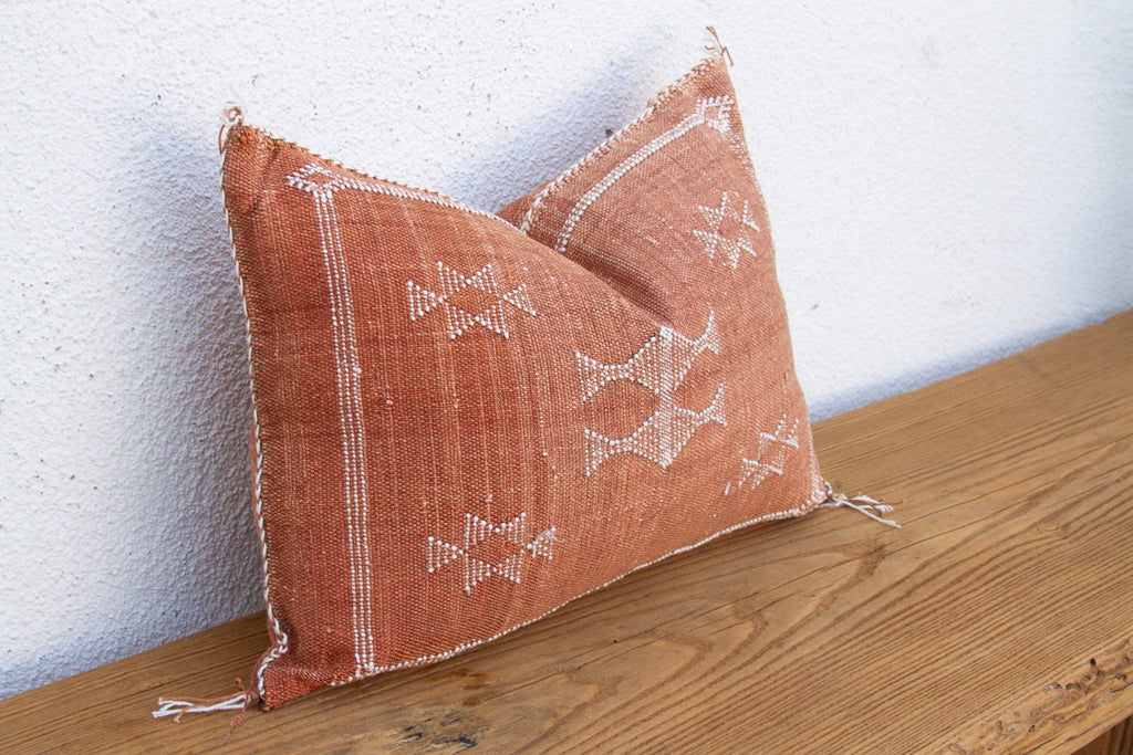 Terracotta Star Lumbar Moroccan Silk Pillow (Trade)