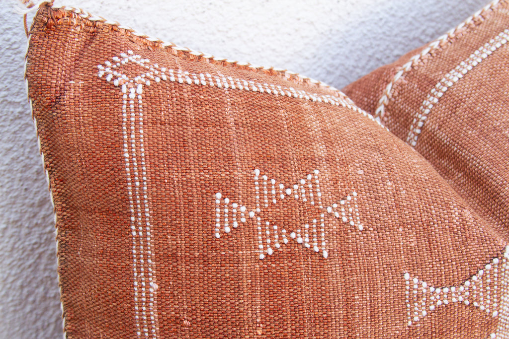 Terracotta Star Lumbar Moroccan Silk Pillow (Trade)