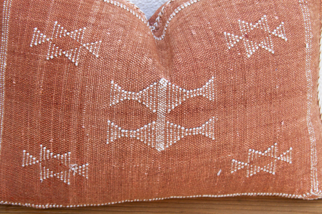 Terracotta Star Lumbar Moroccan Silk Pillow (Trade)