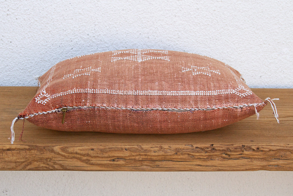 Terracotta Star Lumbar Moroccan Silk Pillow (Trade)