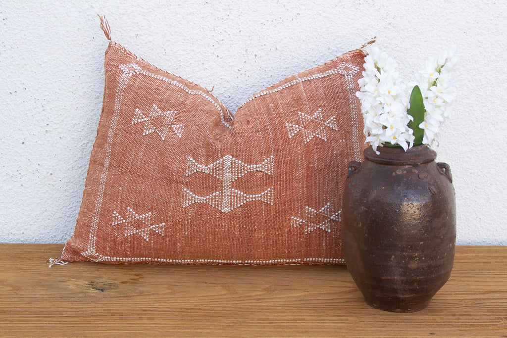 Terracotta Diamond Lumbar Moroccan Silk Pillow (Trade)