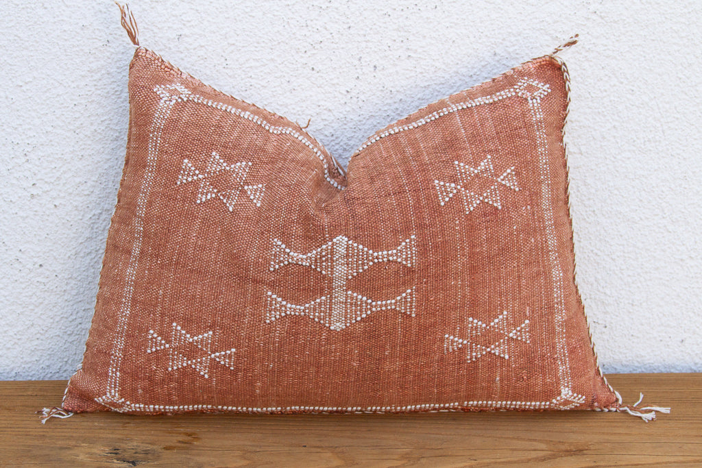 Terracotta Diamond Lumbar Moroccan Silk Pillow (Trade)