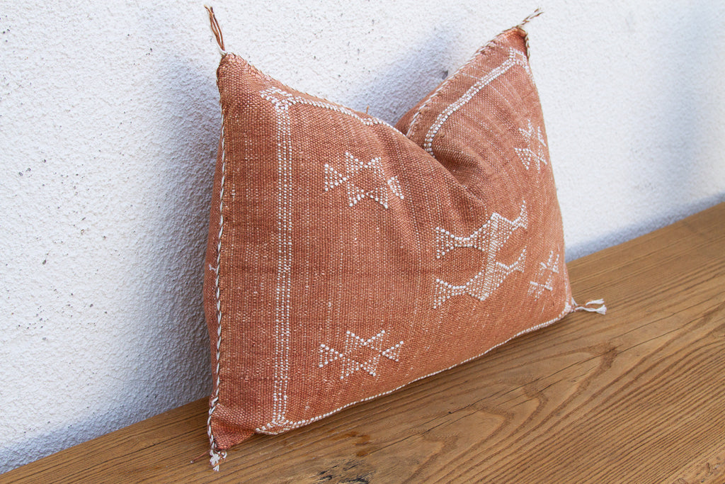 Terracotta Diamond Lumbar Moroccan Silk Pillow (Trade)