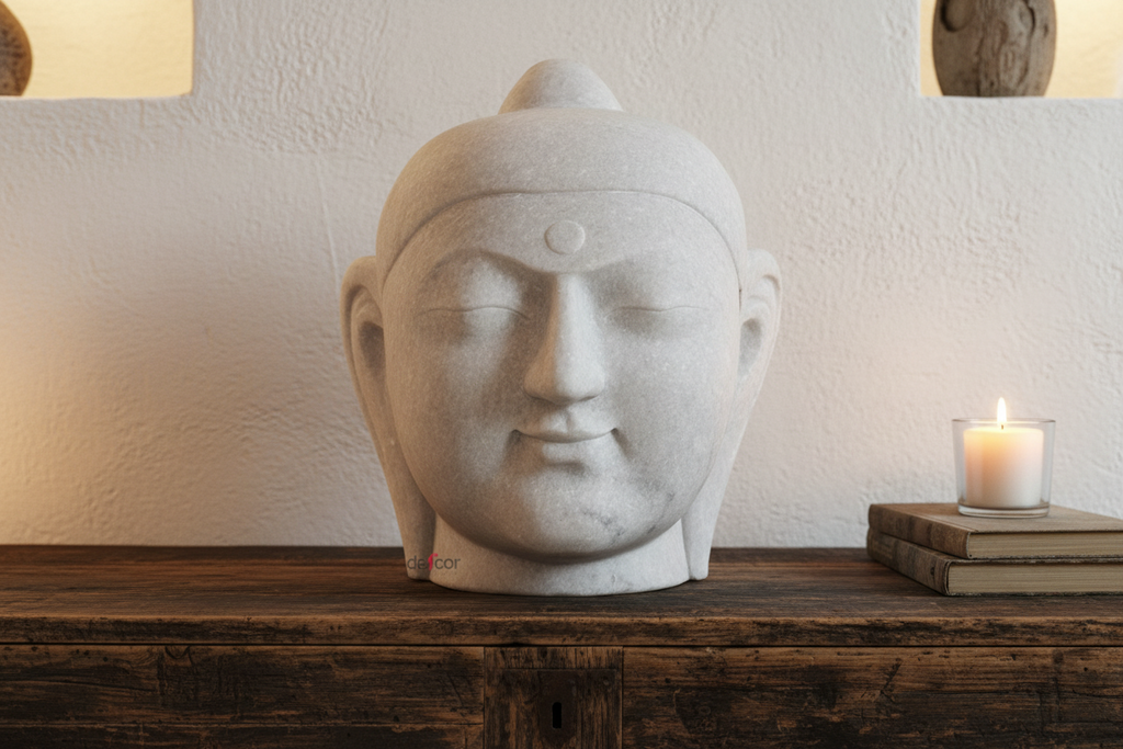 Large Beautifully Carved Marble Buddha Head