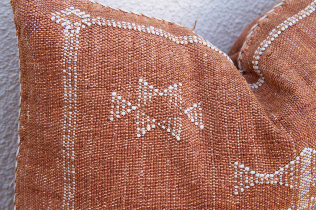 Terracotta Diamond Lumbar Moroccan Silk Pillow (Trade)