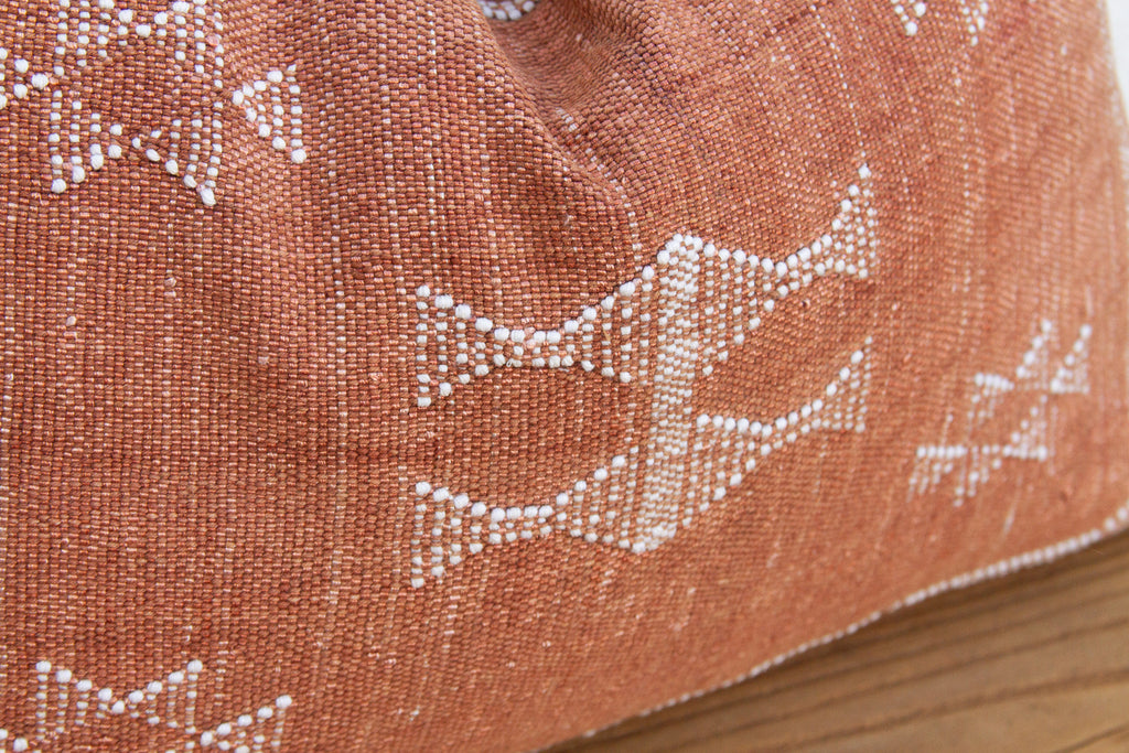 Terracotta Diamond Lumbar Moroccan Silk Pillow (Trade)