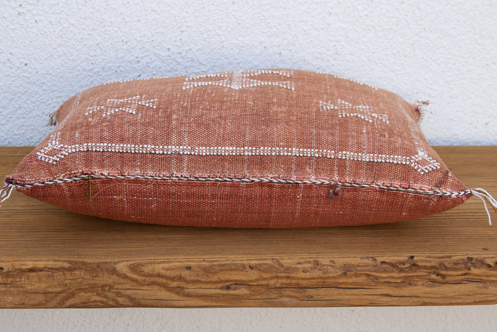 Terracotta Diamond Lumbar Moroccan Silk Pillow (Trade)