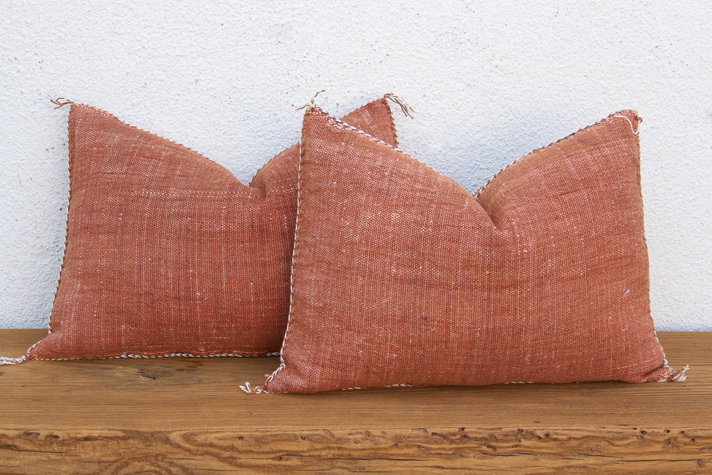 Pair of Terracotta Medallion Lumbar Moroccan Silk Pillows