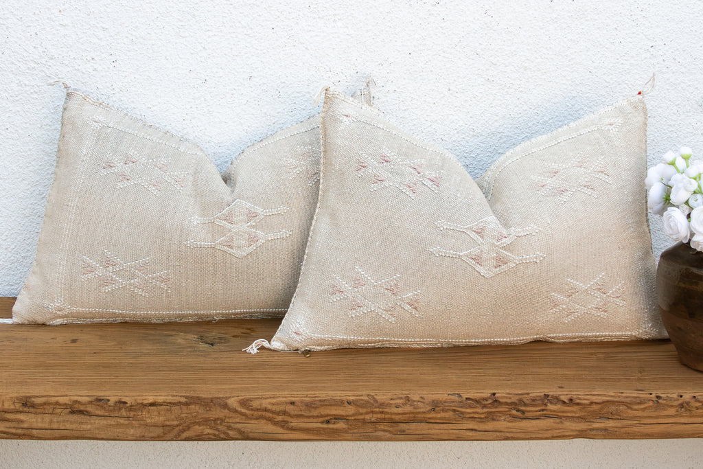Ivory Frost Lumbar Moroccan Silk Pillows, Set of 2