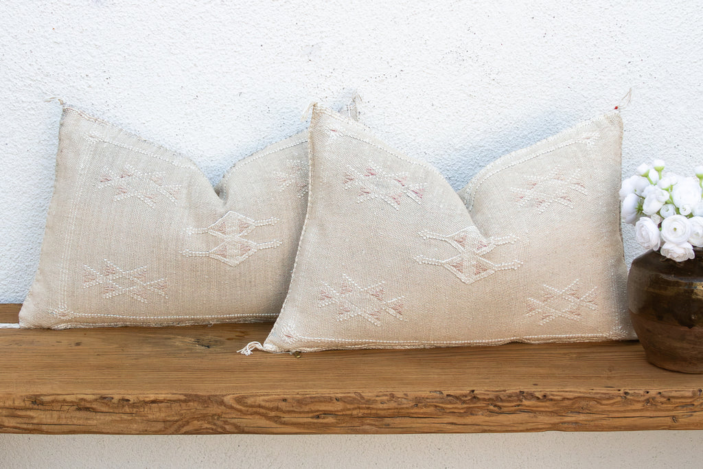 Ivory Frost Lumbar Moroccan Silk Pillows, Set of 2