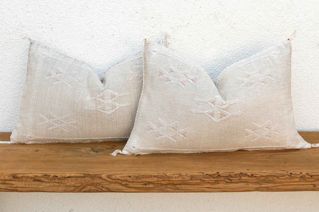 Ivory Frost Lumbar Moroccan Silk Pillows, Set of 2