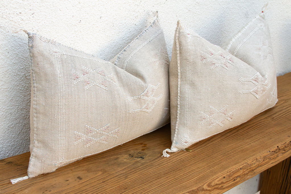 Ivory Frost Lumbar Moroccan Silk Pillows, Set of 2