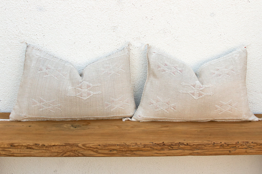 Ivory Frost Lumbar Moroccan Silk Pillows, Set of 2