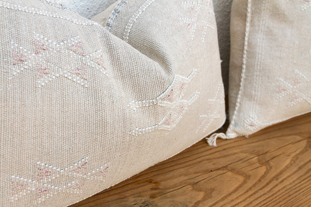 Ivory Frost Lumbar Moroccan Silk Pillows, Set of 2