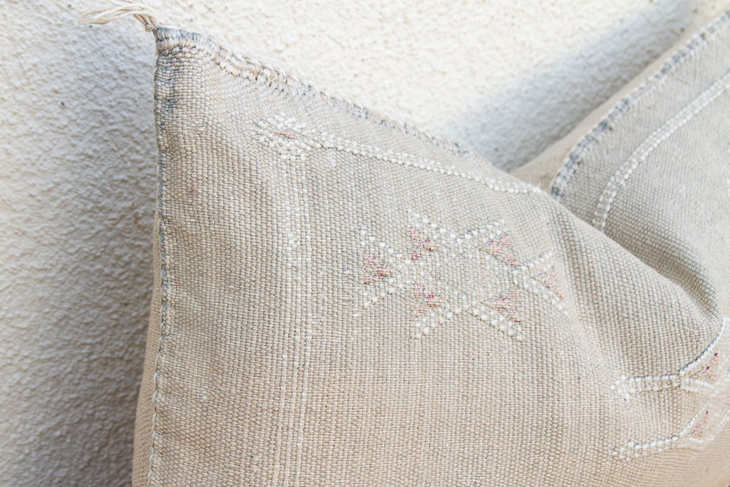 Ivory Frost Lumbar Moroccan Silk Pillows, Set of 2