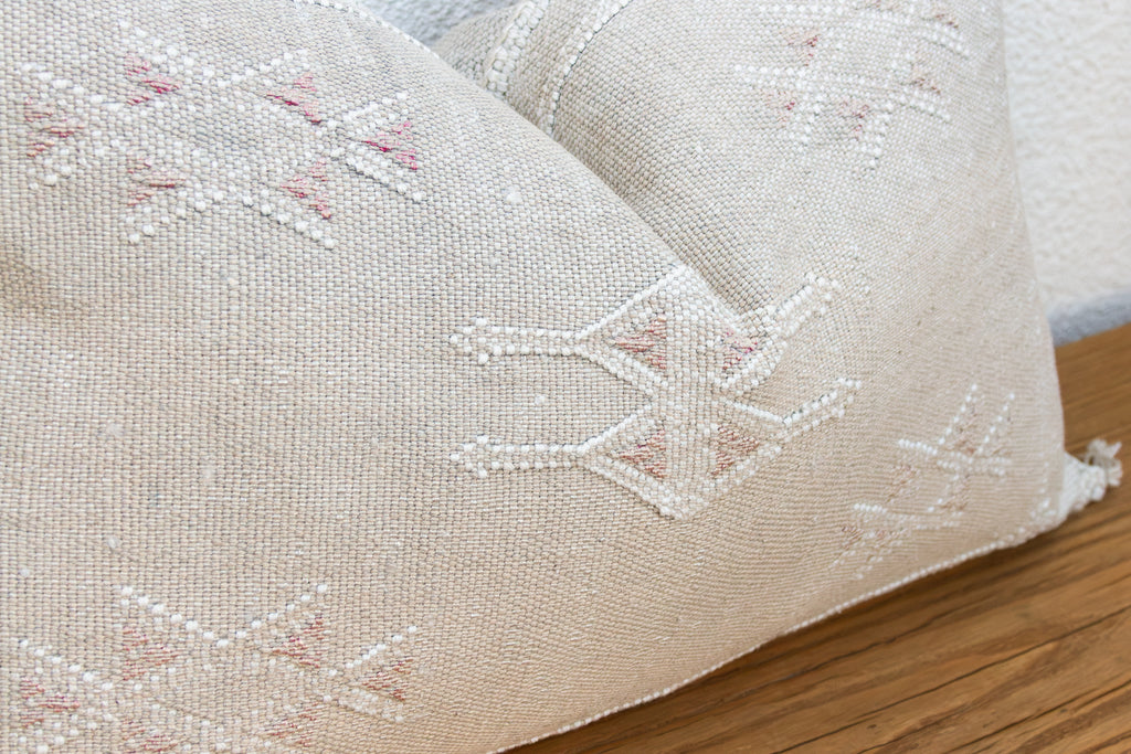 Ivory Frost Lumbar Moroccan Silk Pillows, Set of 2
