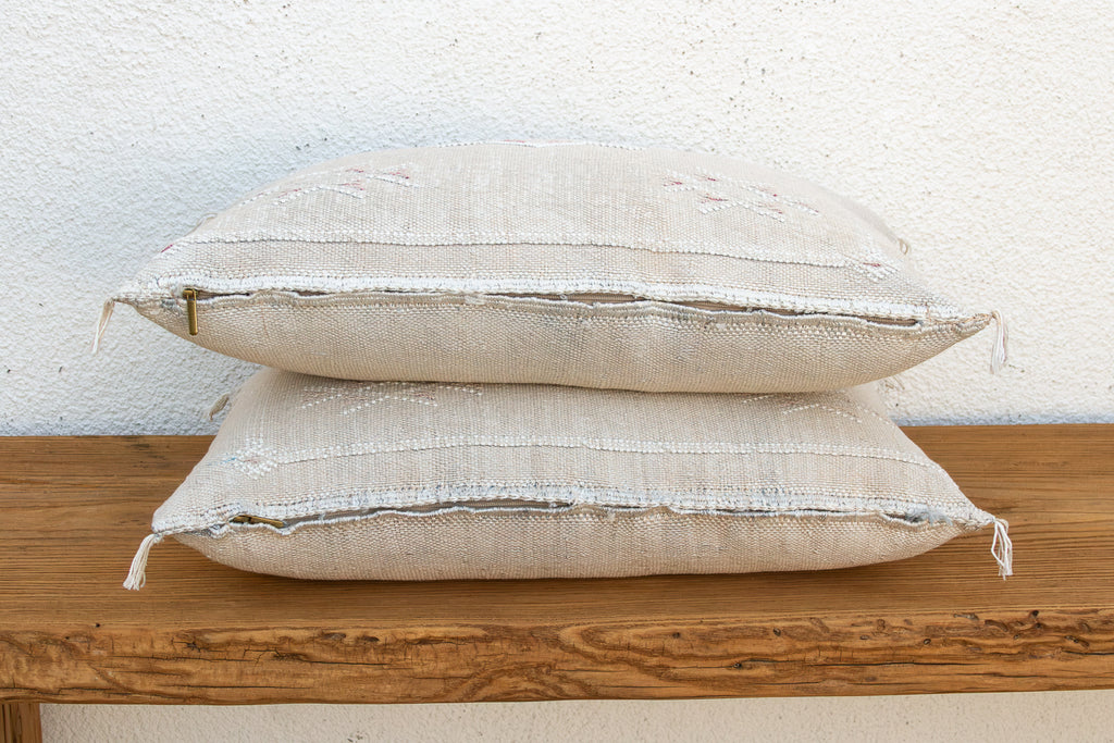 Ivory Frost Lumbar Moroccan Silk Pillows, Set of 2