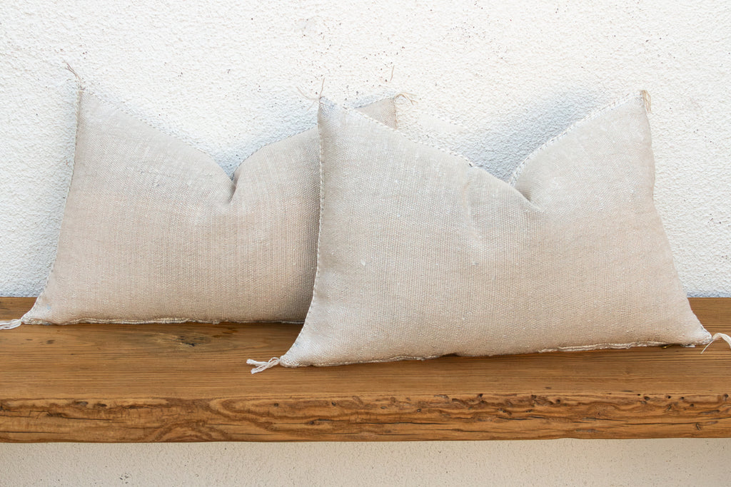 Ivory Frost Lumbar Moroccan Silk Pillows, Set of 2