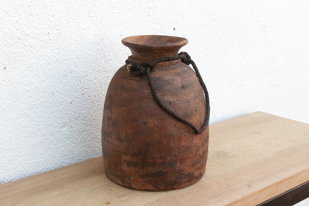 Antique Rustic Wooden Milk Pot