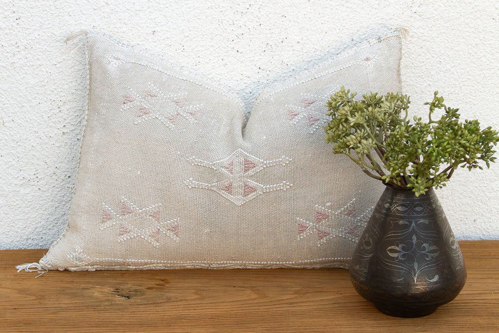 Ivory Diamond Lumbar Moroccan Silk Pillow