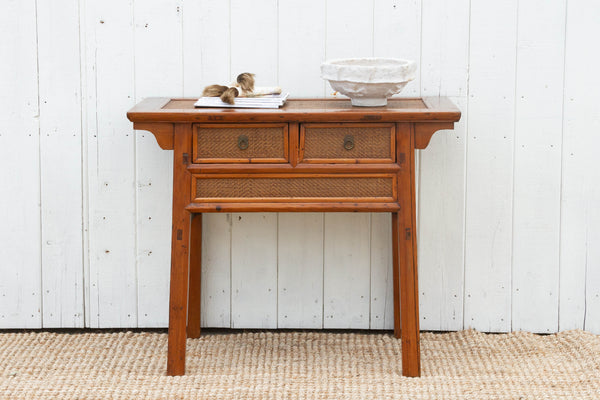 20th Century Wood & Rattan Altar Table