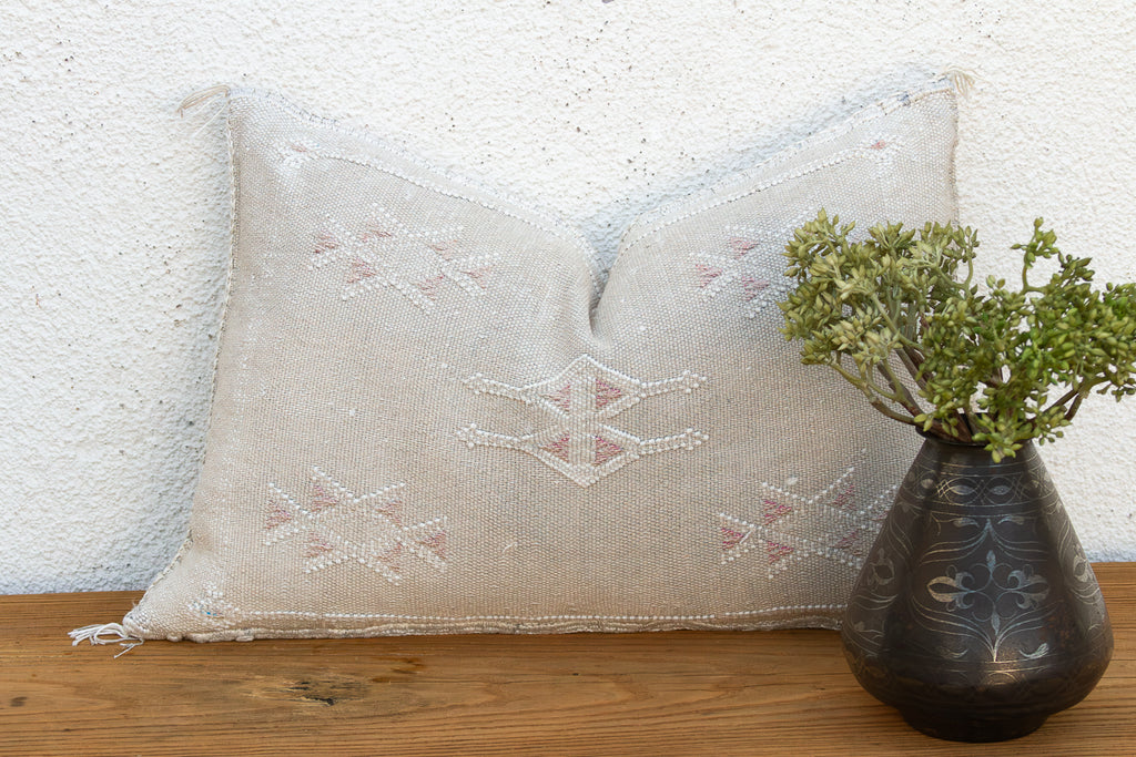 Ivory Diamond Lumbar Moroccan Silk Pillow