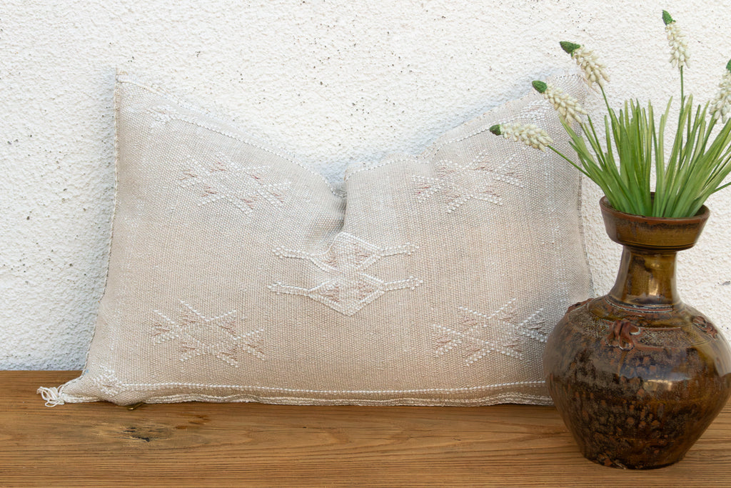 Saharan Ivory Lumbar Moroccan Silk Pillow (Trade)