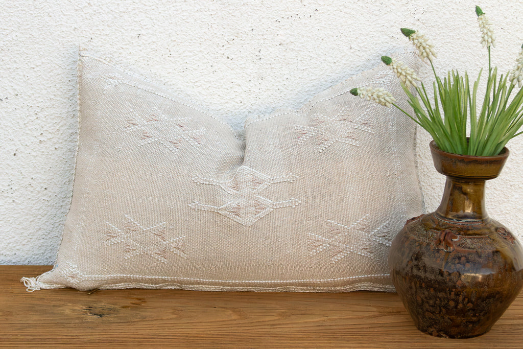 Saharan Ivory Lumbar Moroccan Silk Pillow (Trade)
