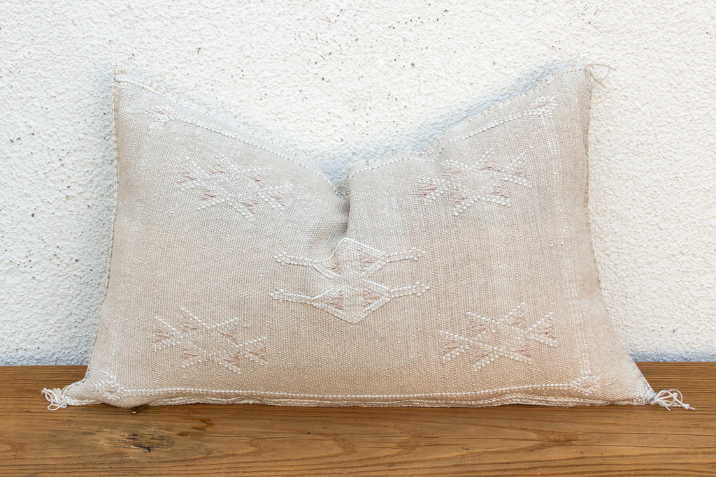 Saharan Ivory Lumbar Moroccan Silk Pillow (Trade)