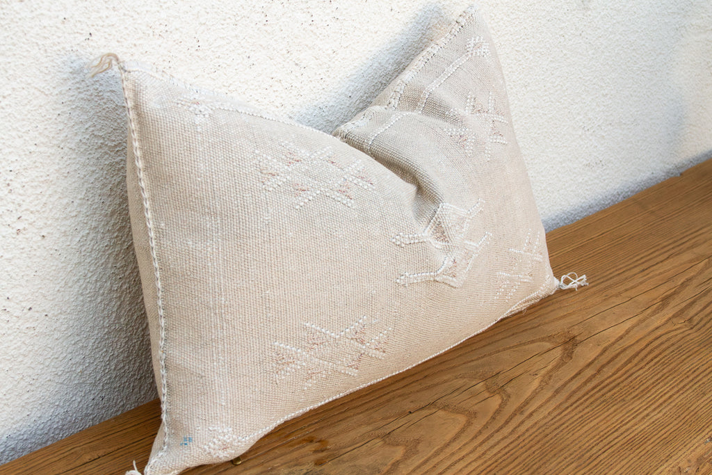 Saharan Ivory Lumbar Moroccan Silk Pillow (Trade)