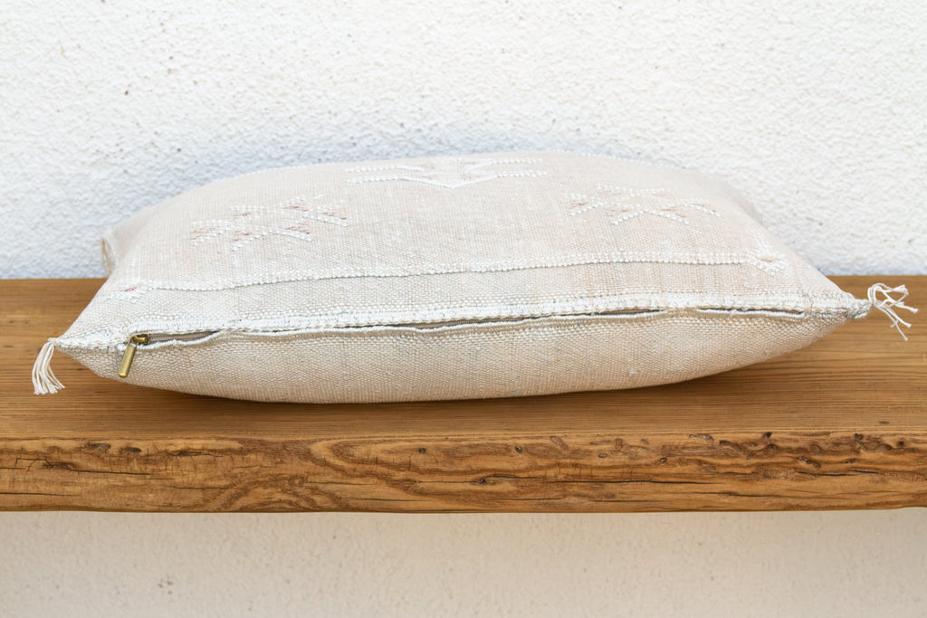 Saharan Ivory Lumbar Moroccan Silk Pillow (Trade)